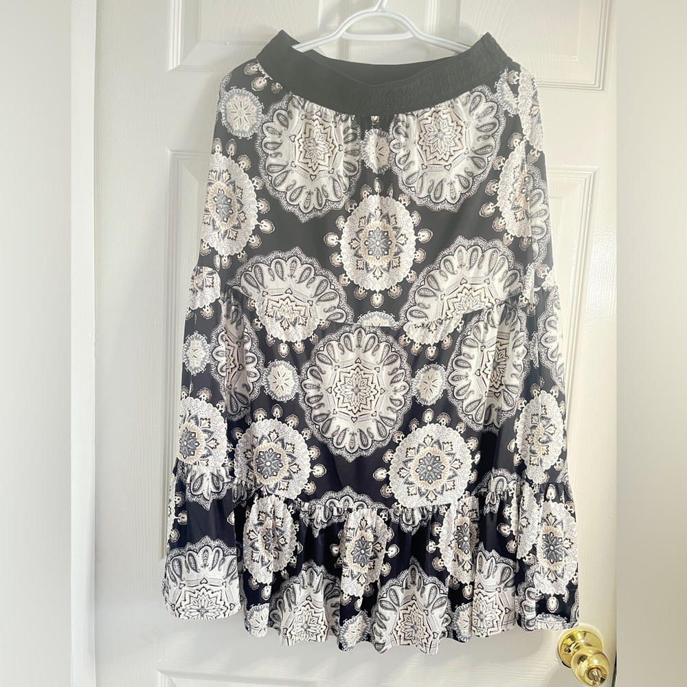 Lavish Black and White Tiered Midi Skirt
